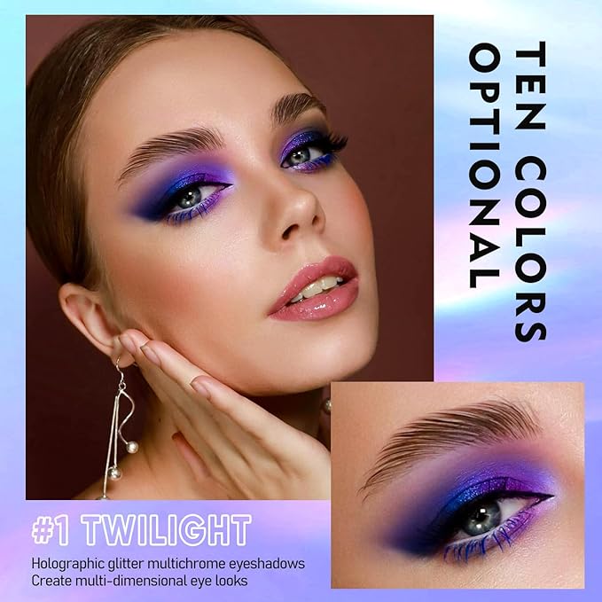 MAKI YIKA 3Pc Glitter Eyeshadow Liquid Multichrome Eyeshadows Long Lasting, Metallic Chameleon Eye Shadow Smudgeproof Holographic Eye Topper Glitters (#1+2+6)