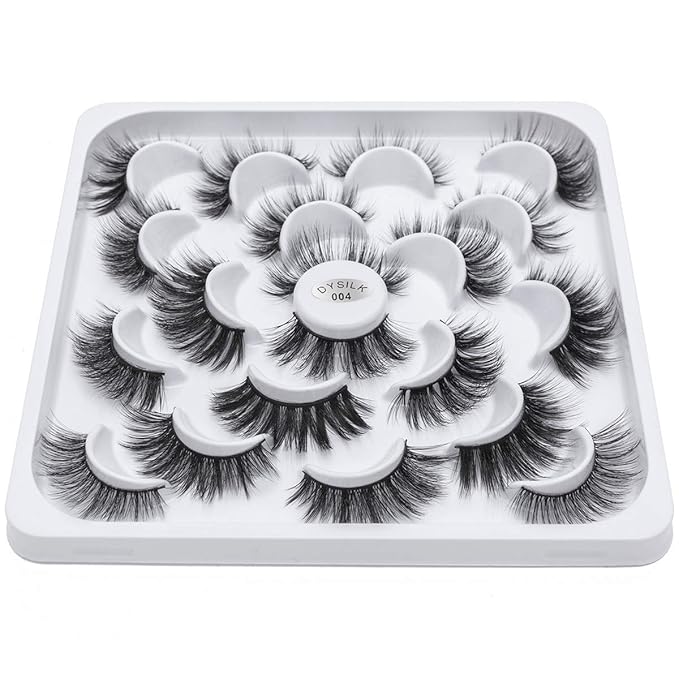 DYSILK Mink Lashes Fake Eyelashes - Mink Eyelashes Fluffy 10 Styles Mixed Pairs 6D Faux Lashes Pack Lashes Natural Look Wispy Fluffy Cat Eye Reusable False Eyelashes