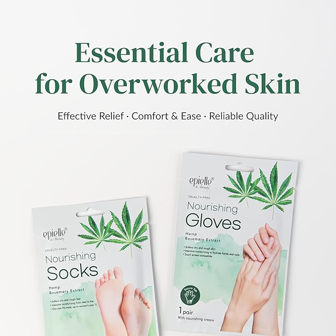 Epielle Nourishing Hand Mask 6 Pairs, Repair and Soften with Hemp & Rosemary Extract, Deep Moisturizing Gloves for Dry, Cracked Hands, Self Care Gifts for Women, Spa Kit, Mothers Day Gifts