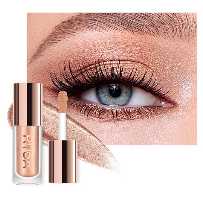 KYDA Liquid Glitter Eyeshadow, High Pigment Champagne Metallic Glittery Eyeshadow, Soft Lightweight Creamy Formula, One-Swipe Coverage, Long-wearing Crease-Resistant Eyes Glitter Makeup, 0.25oz