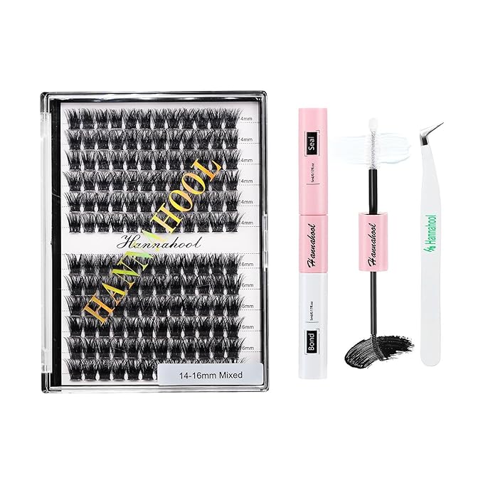 12rows-Large Tray Mixed 8-10-12-14-16mm/Mixed 14-15-16mm/Mixed14mm-16mm/Mixed 18-20mm Wide Stem Individual False Eyelashes Dramatic Black Cluster Eyelashes (Lashes Kit-14-16MM)