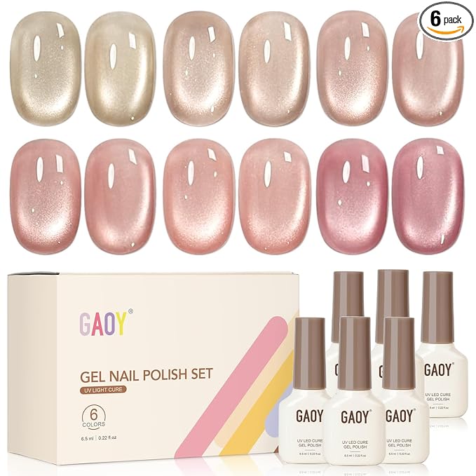 GAOY Icy Glass Cat Eye Gel Nail Polish with Magnet, Moonlight & Sheer Nude Shades, Satin Finish with Gemstone Holography, Pink Nude for Wedding, Nail Art Designs