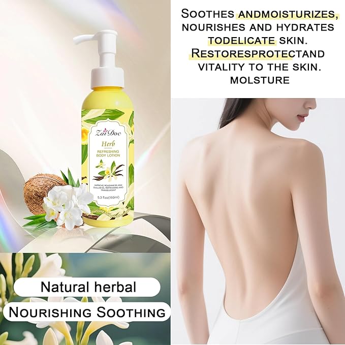 Body Lotion, 24hr Moisturizing & Deep Hydration, Absorbs Instantly Moisturizer for All Skin Types, 5.3 fl oz (1 Pack, Herb)