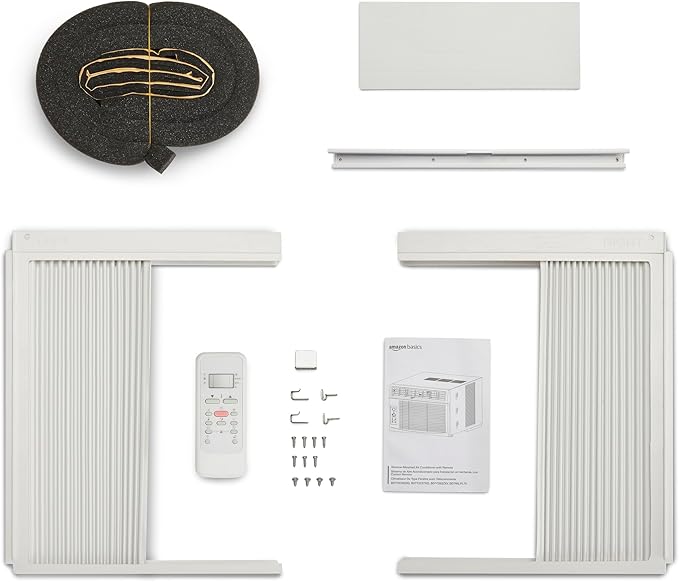 Amazon Basics 6000-BTU Window Air Conditioner with Quiet Operation, Up to 250 Sqf, Cool and Fan Functions, Washable Filter, Adjustable Window Kit, Digital Temperature Display, Remote Control, White