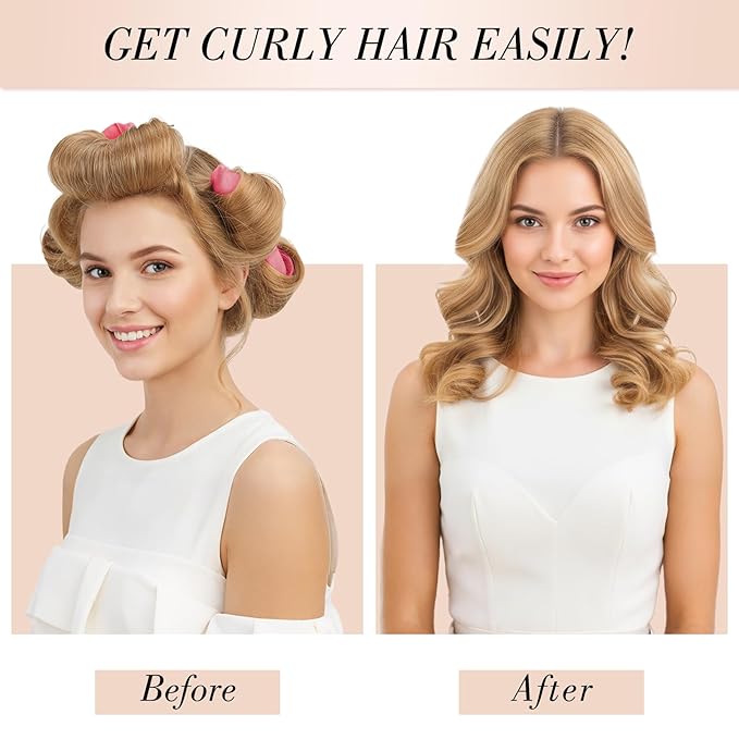 Heatless Curlers, Heatless Curls Overnight Set for Women, No Heat Hair Curlers to Sleep In, Jumbo Overnight Curls with Blowout Rods for Long Hair (Soft Pink, 3 Pack Curling Rod with 1 Scarf)