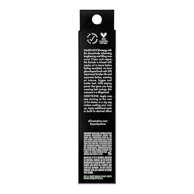 e.l.f. Big Mood Mascara, Instantly Creates Long-Lasting, Bold & Lifted, Voluminous Lashes, Infused with Jojoba Wax, Deep Brown, 0.30 fl Oz