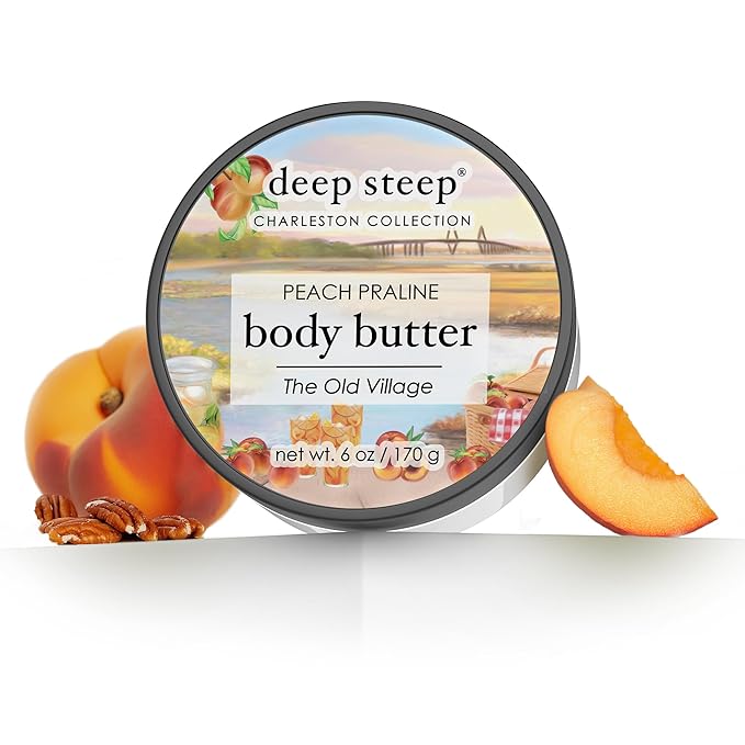 Deep Steep Body Butter, 6 oz – Rich Moisturizer with Ceramides, Coconut Oil, Argan Oil & Aloe Vera – Vegan, Clean Beauty, Smooth & Hydrated Skin (6 Ounces, Peach Praline)
