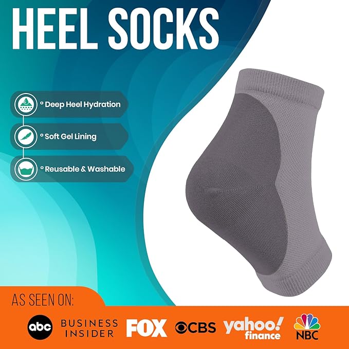Moisturizing Heel Socks for Cracked Heels - Gel Socks for Dry Cracked Feet Repair - Silicone Socks for Women’s Foot Treatment & Overnight Hydration (Black, 2-Pair)