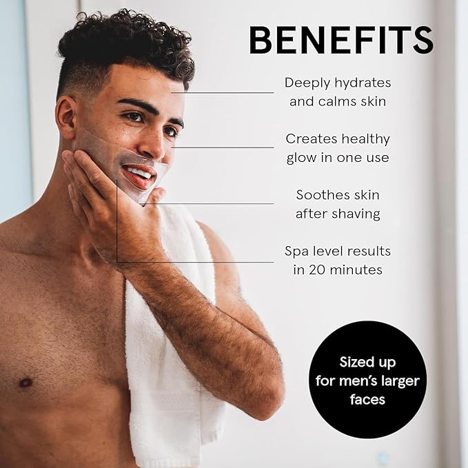 JAXON LANE BRO MASK Premium Korean Face Mask for Men (4x1 Pack) - Anti Aging Sheet Masks w/Hydrogel, Vitamin C, Hydrolyzed Collagen, & Hyaluronic Acid - Perfect Skin Care for Men