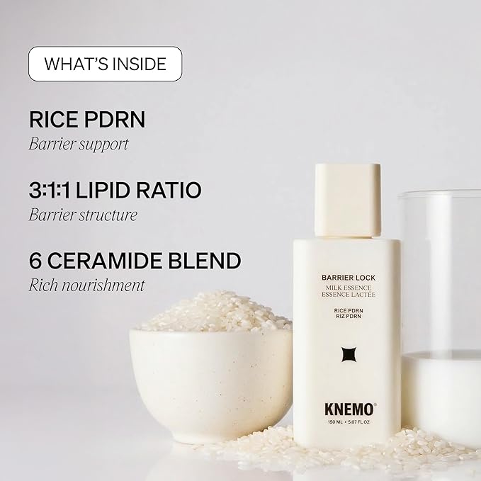 KNEMO BARRIER LOCK Rice PDRN Milk Essence - Intense Hydrating Barrier Repair Toner with 6 Ceramides Deep Moisture for Dry, Sensitive, & Irritated Skin
