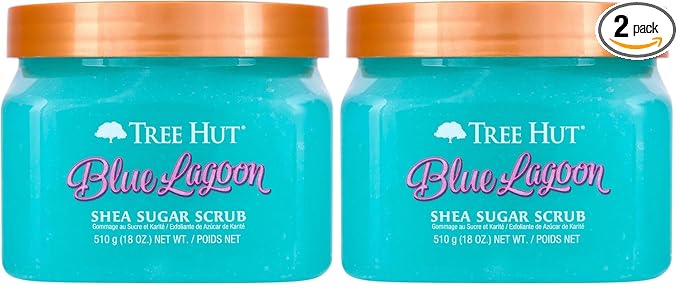 Tree Hut Blue Lagoon Shea Sugar Scrub,Exfoliating,Hydrating & Moisturizing Body Scrub with Shea Butter & Nourishing Essential Oils,Smooth-& Soften Skin,18 oz,(Pack of 2)