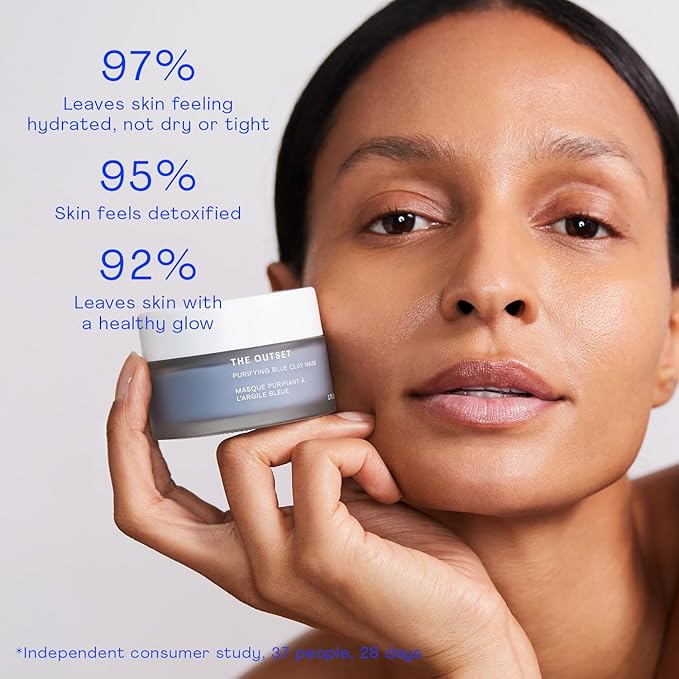 The Outset Blue Clay Face Mask, Hydrating & Detoxifying for Blackheads, Pores & Skin Clarifying, Gentle, Fragrance-Free, Vegan, Gluten-Free Clean Skincare - 1.7 fl oz