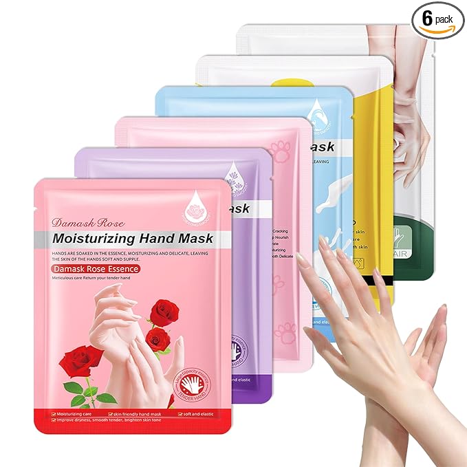 6 Pairs Hand Masks Moisturizing Gloves, Hydrating Hand Mask Moisturizer Gloves Care for Dry Cracked Hands, Smooth Long Lasting Soft Firming Hand Mask Gift Set for Men Women（D