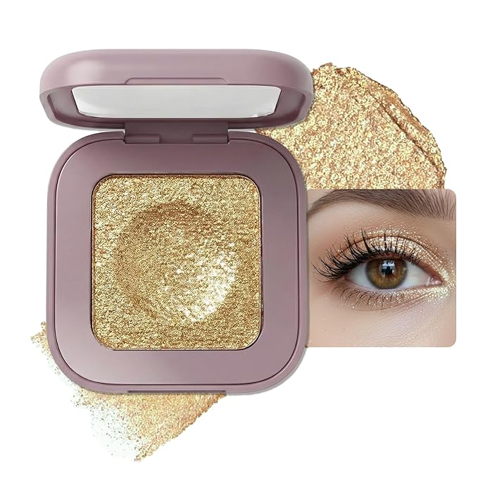Duochrome Glitter Eyeshadow, Ultra-Fine Color Shifting Metallic Shimmer, High Pigment Holographic Single Eye Makeup, Long Lasting & Buildable Eye Shadow (#8 Amber Gold Shimmer)