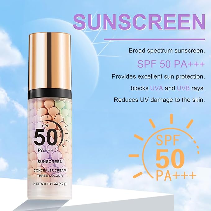3 in 1 Color Correcting Serum, SPF Primer for Face Before Makeup, Sunscreen One Step Makeup Primer,SPF 50 PA+++ Isolation Cream,Color Correcting Facial Serum Oil Control & Moisturizing (1PCS)