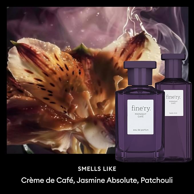 Fine'ry Midnight Cafe Eau De Parfum & Body Mist Set - Warm & Spicy Notes Of Crème De Café & Jasmine - Fragrance Layering Combo (2oz + 5oz)