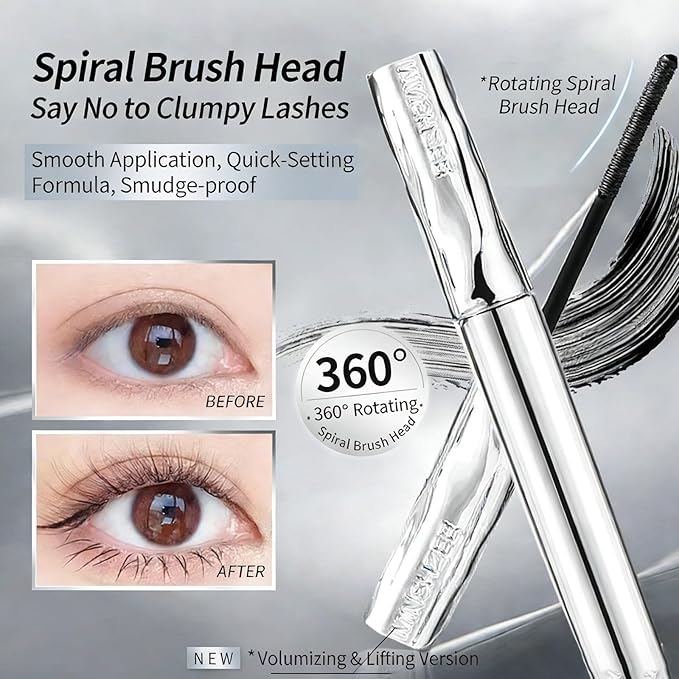 2Pcs Iron Wand Mascara, Telescopic Metal Tubing Mascara Natural Length Volume Slim Steel Tube Eyelash Primer Ultra Fine Lengthening & Curling Smudge-Proof Mascara (Black)
