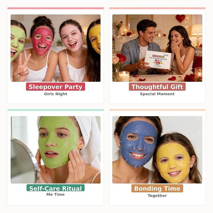 Collagen Face Masks Skincare for Women,Hydrating Sheet Face Masks Set for Sensitive Skin,Spa Facial Masks for Women Skin Care, Party Birthday Gifts for Women Teen Girls Kids(7 Masks)