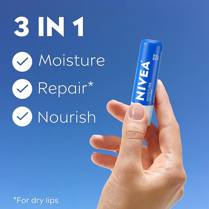 NIVEA Moisture Lip Care, Hydrating Lip Balm with Shea Butter, Mothers Day Gifts, 0.17 Oz Stick, Pack of 4