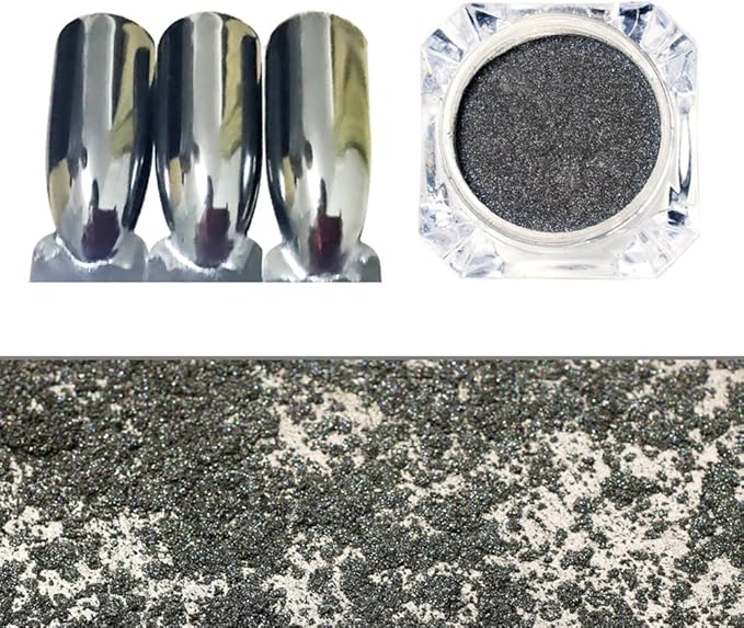 Chrome Nail Powder Metallic Mirror Effect Nail Powder Nail Art Chrome Black Mirror Powder Shiny Ultra Thin Dazzling Pigment Dust Nail Glitter Metal Decor for DIY Nail Art Gel Polish 1g/Bottle