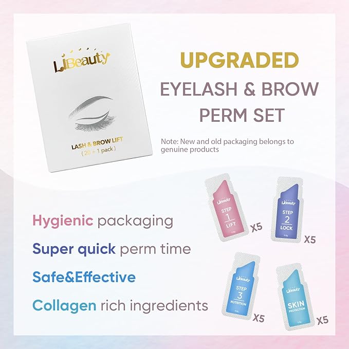 Libeauty Brow Lamination Kit Lash Lift Kit Lasting 8 Weeks Sachet Disposable Upgraded Version Curling Perming Wave Lotion & Liquid Set Home Perm Kit (20pcs-lash/brow lift kit)