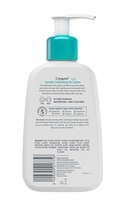 Cetaphil Gentle Exfoliating SA Face Lotion, Lightweight Moisturizer for All Skin Types, 8 Oz Pump Bottle, Salicylic Acid, Mandelic Acid & Gluconolactone, Gently Exfoliates, Dermatologist Recommended