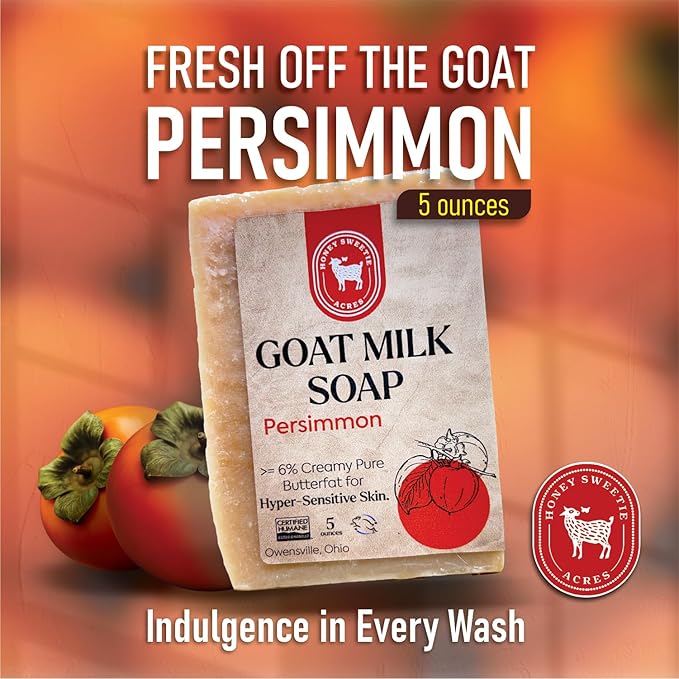 Honey Sweetie Acres Goat Milk Soap - Handmade 5 oz Bar, Made with Natural Ingredients, Moisturizing & Gentle, Made in the USA (Persimmon)