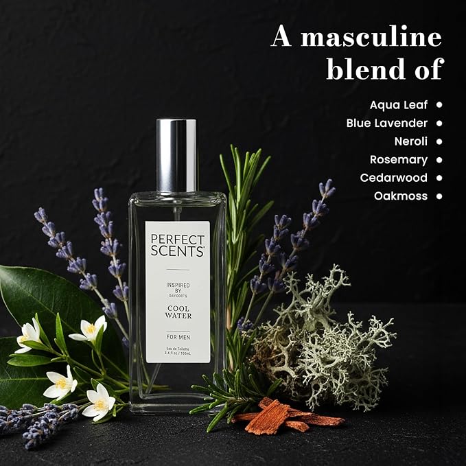 Perfect Scents Fragrances, Inspired by Davidoff’s Cool Water, Men’s Eau de Toilette, CLEAN, Vegan, Paraben-Free, Phthalate-Free, Never Tested on Animals, 3.4 Fluid Ounces