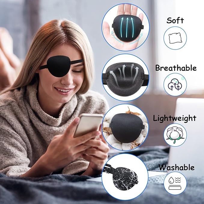 6pcs Eye Patch, Adjustable Soft Eye Patches for Adults and Kids,Medical Eyepatch for Amblyopia Lazy Eye,Left or Right Eyes, 6 Colors