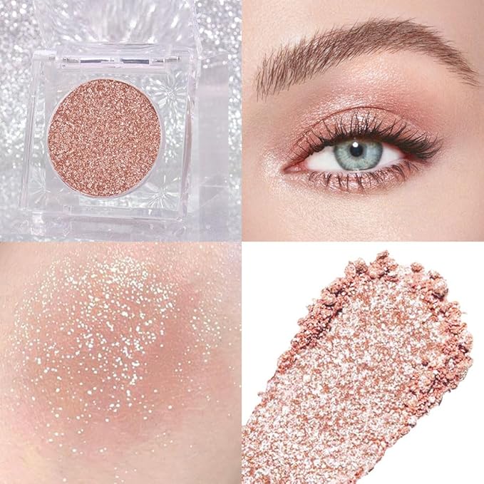 CAKAILA Champagne Rose Gold Monochrome Shimmer Eyeshadow Palette Makeup,Long Lasting Naturing-Looking Lightweight Glitter Single Eyeshadow,Neutral Powde Eye Shadow for Older Women