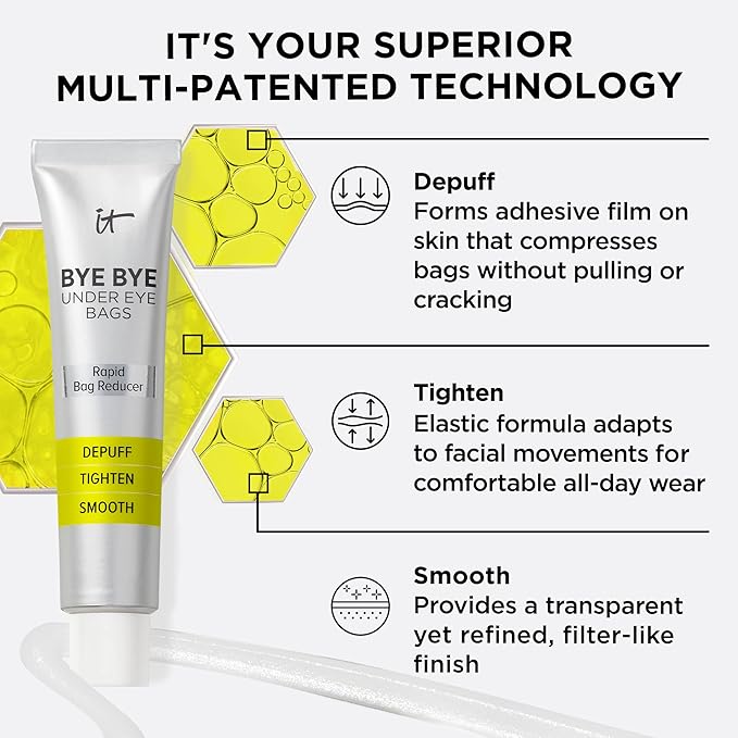 IT Cosmetics Bye Bye Under Eye Bags Daytime Treatment - Temporary Eye Bag Reducer & Undereye Corrector, Smooths & Reduces Look of Wrinkles & Fine Lines, Transparent Finish - 0.5 oz (2-pack)
