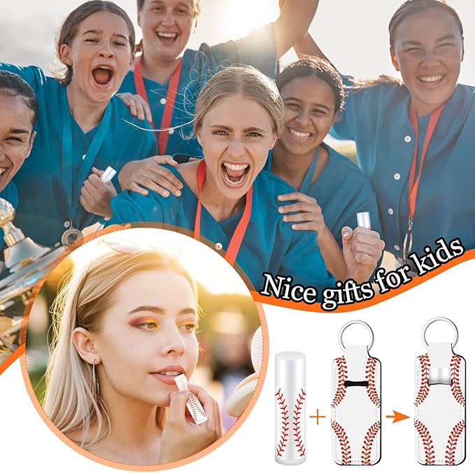 18 Sets Baseball Party Favors Lip Balm and Holder Keychain Bulk Baseball Senior Night Party Supplies Goodie Bags Stuffers Sport Team Gifts Accessories for Women Men Sports Lovers Players Coach