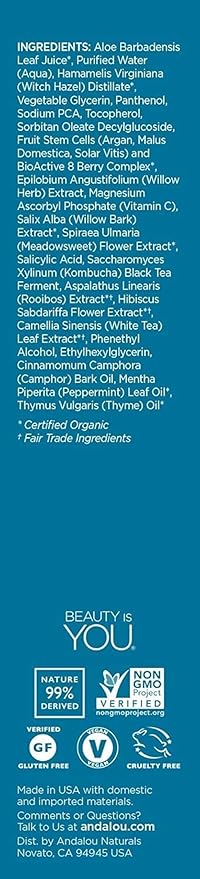 Andalou Naturals Toner Ounces, Willow Bark Pure Pore, 6 Fl Oz