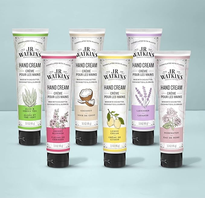 J.R. Watkins Natural Moisturizing Hand Cream, Hydrating Hand Moisturizer with Shea Butter, Cocoa Butter, and Avocado Oil, Cruelty Free, 3.3oz, Rosewater, 3 Pack