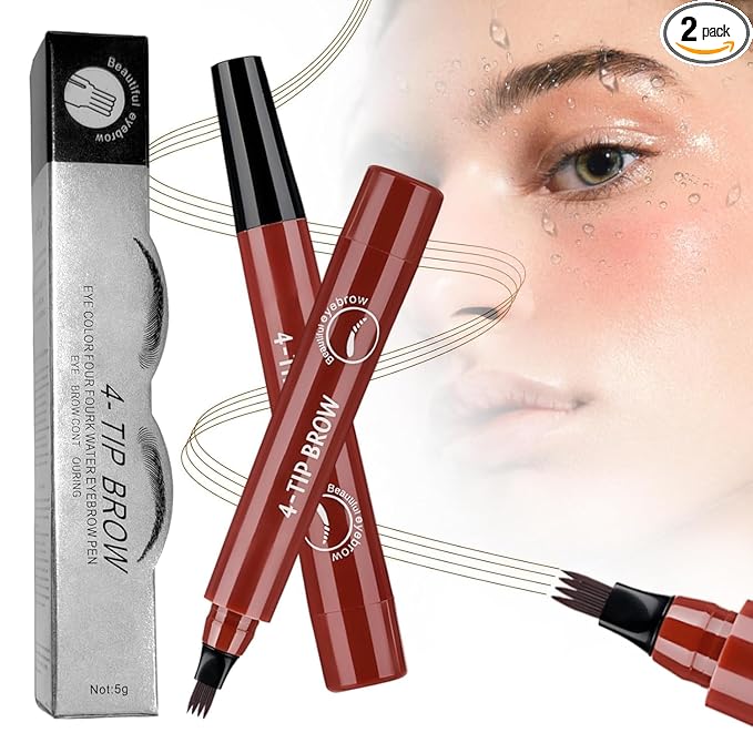 2PC Microblading Eyebrow Pencil,2026 Upgraded 4 Tipped 3D Waterproof Brow Pencil with,Micro-Fork Tip Easy to Create a Natural Makeup Look, Suitable For All day use (Reddish Brown)