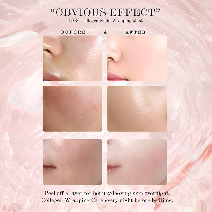 LOYOTICE Collagen Overnight Wrapping Peel Off Facial Mask Pack,Hydrates and Tightens Skin,Reduces Sagging,Elasticity & Hydration Care with Brush 2.54 fl.oz