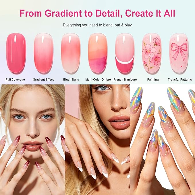 Cushion Patting Gel Polish Pallete Kit - 6 Colors Sponge Ombre Gradient Gel Pat Paint for Nails - Painting Nail Art Palette Manicure Tools for Blush Aura French Sculpting Nails Salon Home