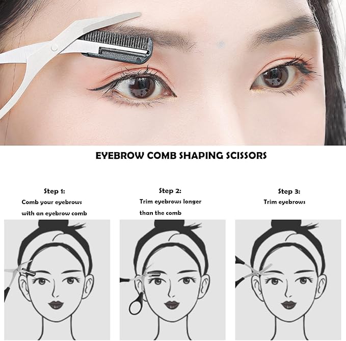 Eyebrow Razor Kit, 12 in 1 Professional Eyebrow Grooming Set, Including 3 Razors Trimmer,1 Tweezer,2 Scissors,2 Replacement Blades,1 Eyelashes Roller,2 Brushes,1 Storage Bag
