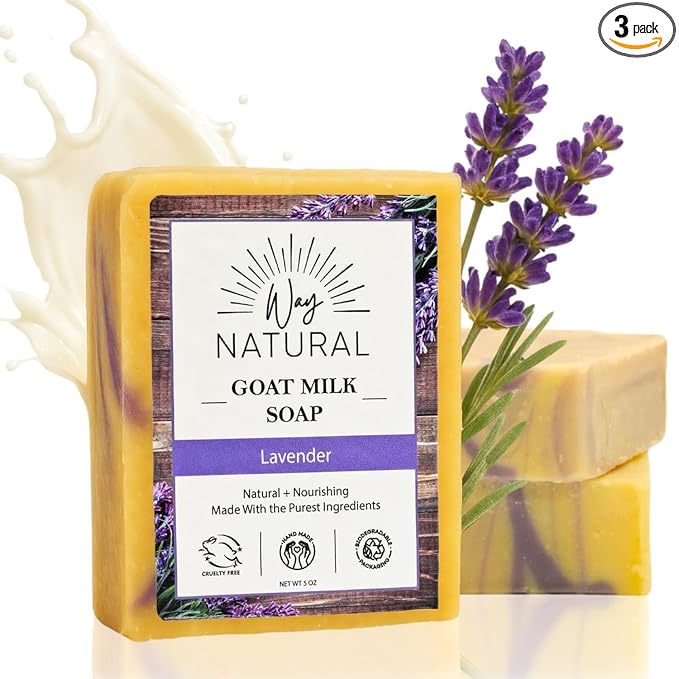 French Lavender Soap Bars (3 Pack) - Goat Milk Soap for Men & Women - Natural, Handmade w/Real Milk - Dry Skin, Hands/Body - Premium, Gentle, No Dyes - (Large, 5oz)