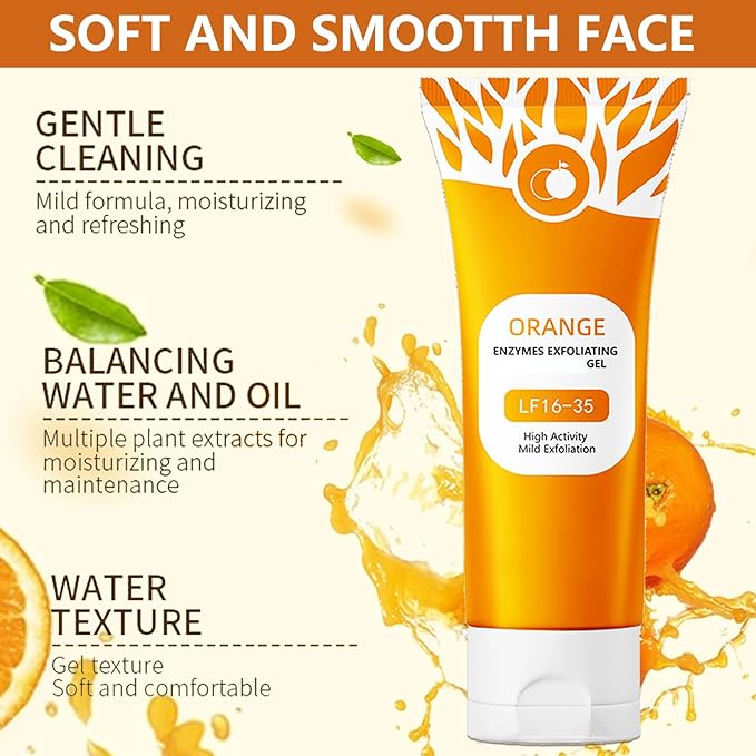 Orange Exfoliating Gel for Face & Body, Orange Exfoliante Scrub Peeling Gel, Exfoliating Cleansing Scrub, Deep Cleansing Moisturizing Facial Exfoliator, Remove Blackheads for All Types Skin (3pcs, 1)