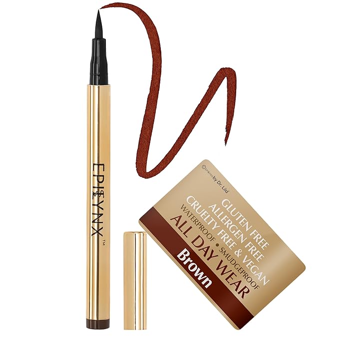 EPILYNX Liquid Eyeliner - Hypoallergenic Eyeliner with Fine Brush Tip, Long-Lasting Waterproof Eye Liner - Cruelty-Free, Vegan, Gluten-Free, Smooth Application Liquid Eye Liner, Brown 2mL