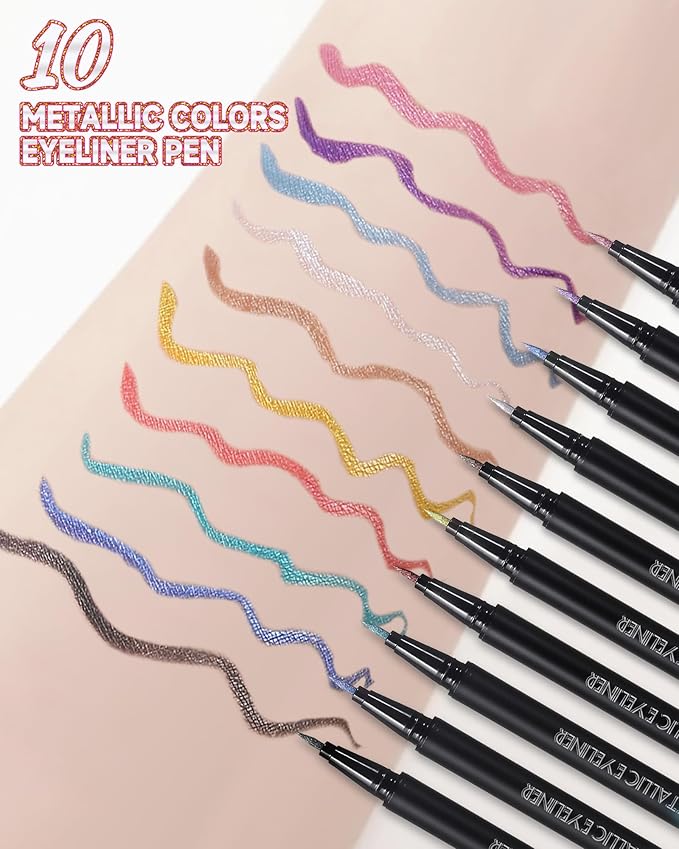 Metallic Shimmer Liquid Eyeliner, Blue Glitter Eyeliner Waterproof Long-Lasting 24H, Sparkling Finish Colored Eyeliner Pen, Ultra-Fine Tip Smooth Application, High Pigmented Smudge-Proof Eye Makeup-09