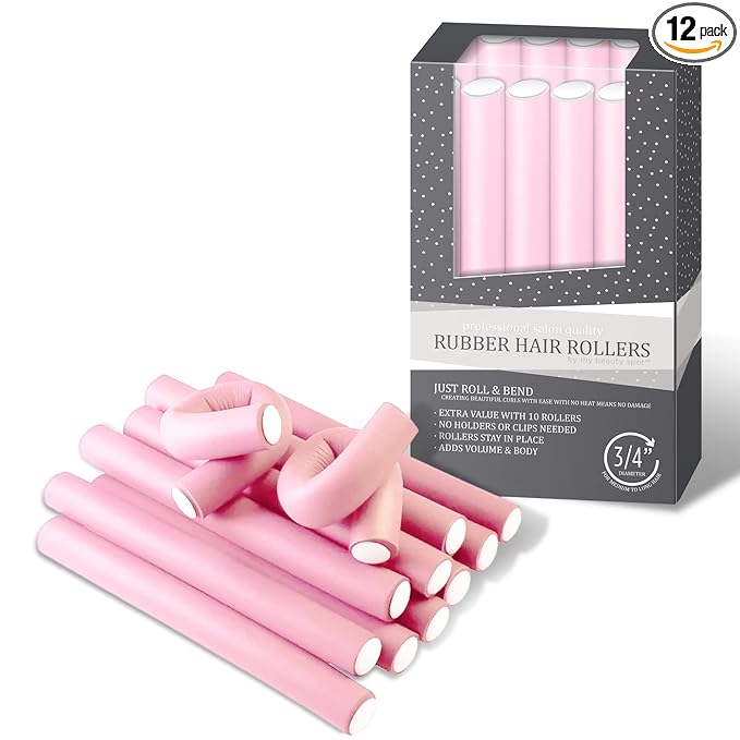 My Beauty Spot Flexi Rods Foam Hair Rollers 3/4" Diameter Professional Salon Quality 10 Pcs Rubber Hair Rollers for Long, Medium and Short Hair (Light Pink)