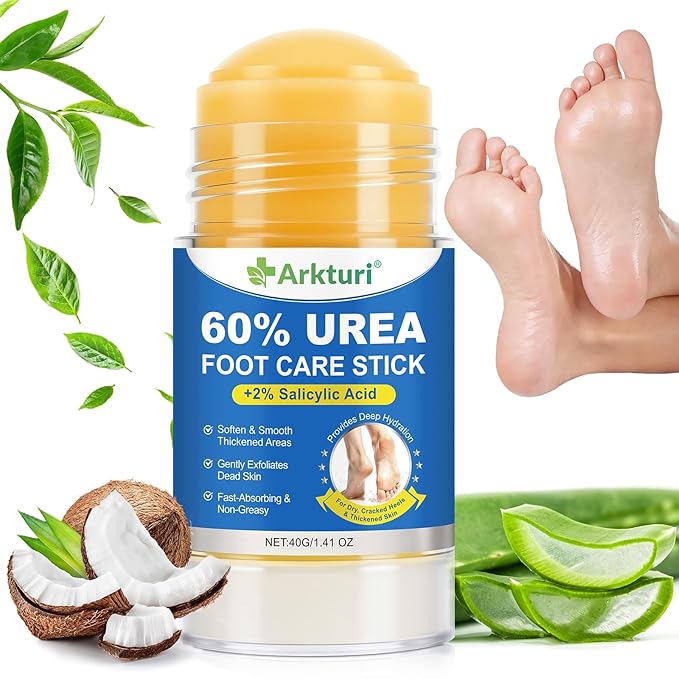 Urea Cream 60 Percent for Feet Maximum Strength, Urea Foot Stick, 60% Urea Cream Stick plus 2% Salicylic Acid, Urea Foot Cream Stick for Dry Cracked Heels, Hands, Knees (1PC)