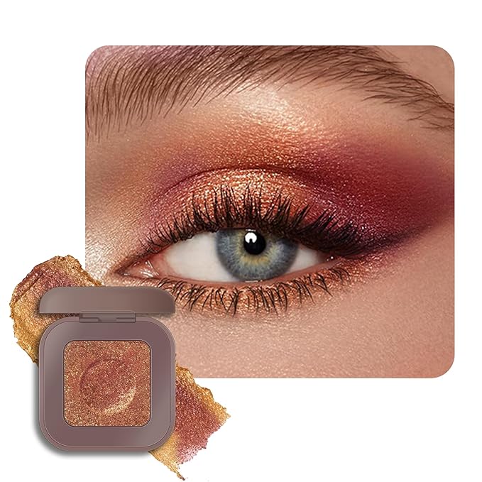KYDA Chameleon Metallic Eyeshadow, Chrome Shimmer Eye Shadow Makeup, Smooth Pressed Powder Palette with Mirror, High Pigment Soft Eyeshadow, Lasting Glitter Eye Look, 07 Golden Carlet
