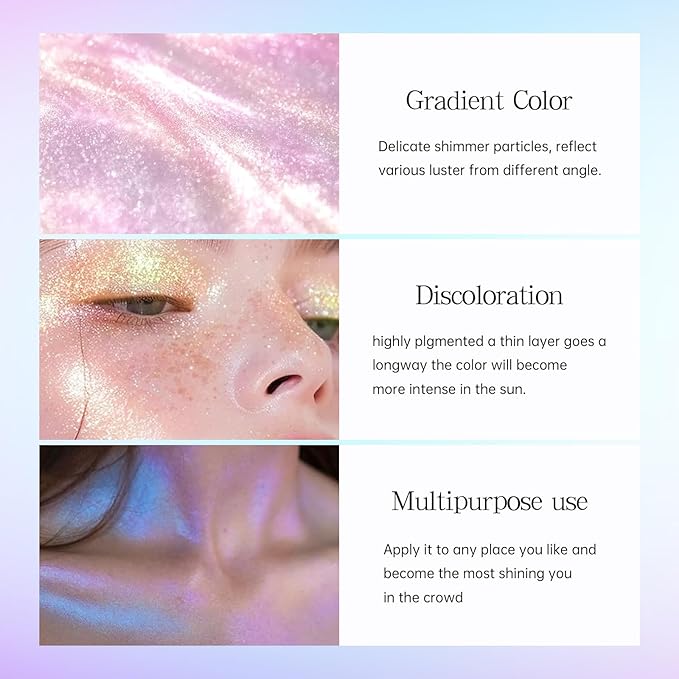 HOSAILY 5 Colors Liquid Glitter Eyeshadow Set, Chameleon Metallic Shimmer Diamond Eyeliner Sparkle Eyeshadow, Waterproof Long Lasting Holographic Eye Brightener Chrome Highlighter Makeup