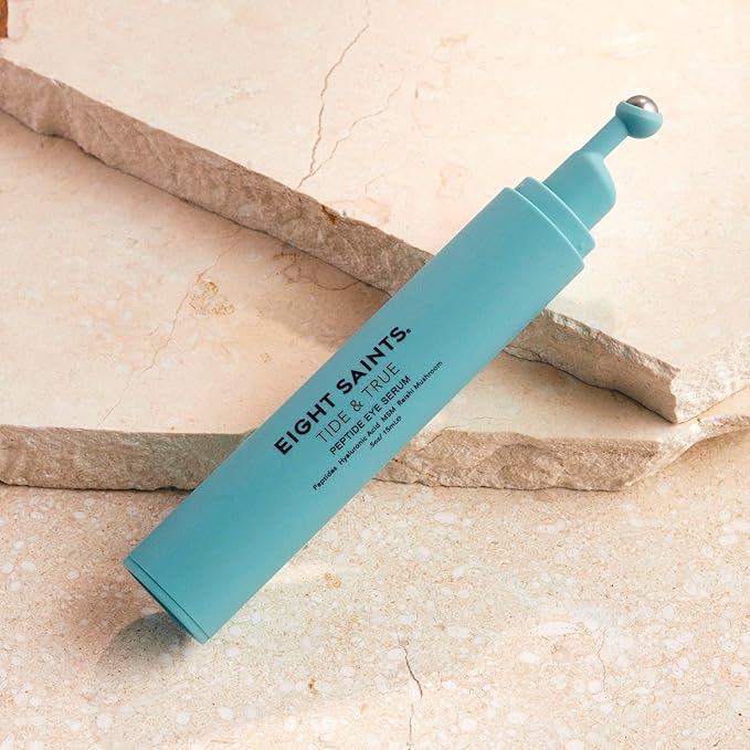 Eight Saints Tide & True Peptide Eye Serum for Puffiness & Wrinkles, Under Eye Roller Ball Treatment for Dark Circles & Fine Lines, with Peptides, Hyaluronic Acid, and Reishi Mushroom, 0.5 fl oz