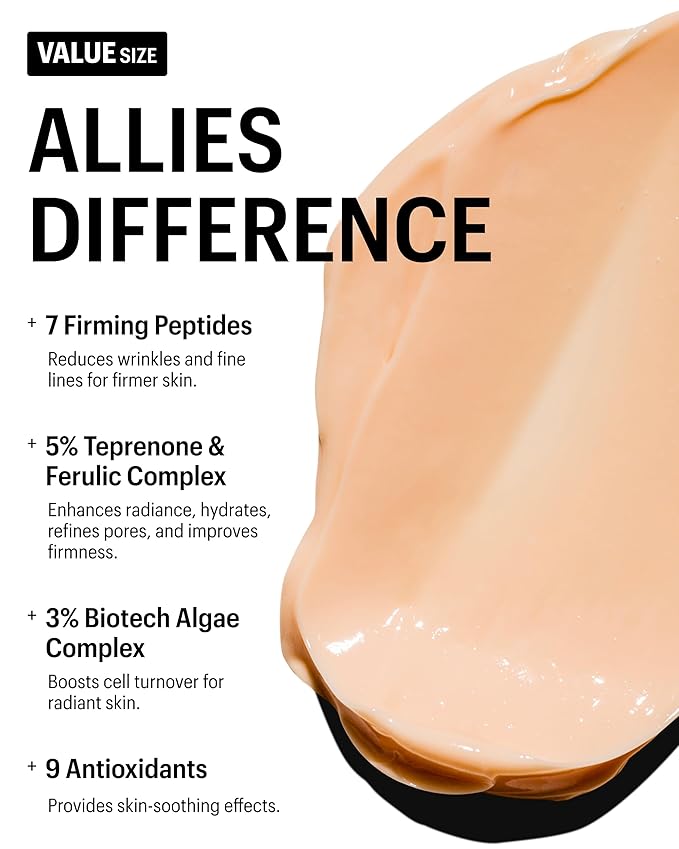 Allies of Skin Peptides & Antioxidants Advanced Firming Daily Treatment with 13 Brighteners, 9 Antioxidants, 7 Firming Peptides, 5% Teprenone & Ferulic Complex and 3% Biotech Algae Complex 75ml/2.5oz