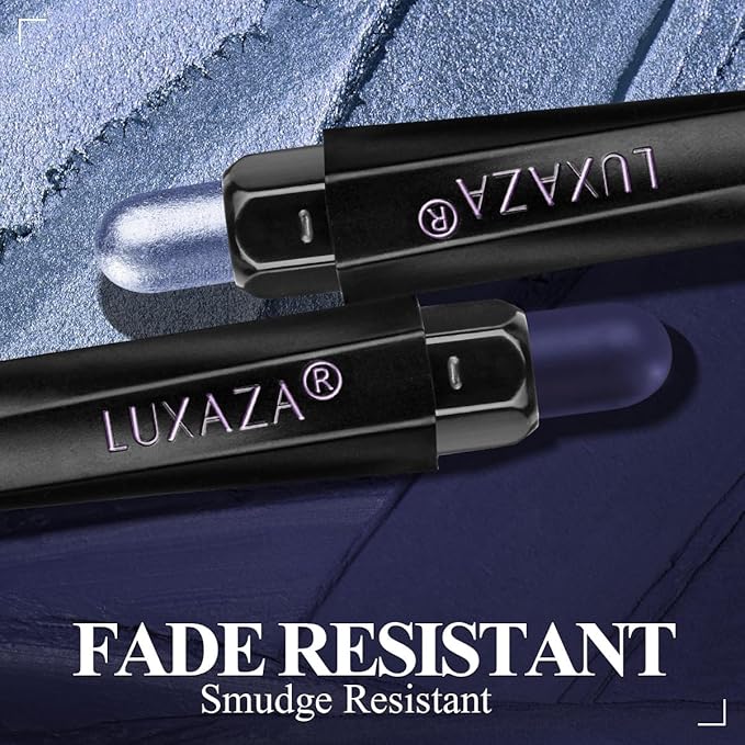 LUXAZA PRO Blue Eyeshadow Stick Makeup 6PCS Set, Dark Blue Brown Metallic Shimmer Matte Cream Eye Shadow Eyeliner Brightener Pencil Crayon - JEANS BLUE