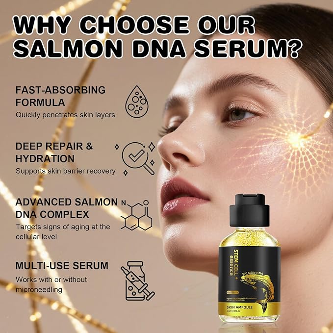 Salmon DNA Serum for Face, 2 Pcs Microneedling Serum Ampoule for Anti-Aging, Wrinkle & Scar Removal, Hydrating Facial Serum to Use with and Without Micro Needling for Smooth, Rejuvenated Skin